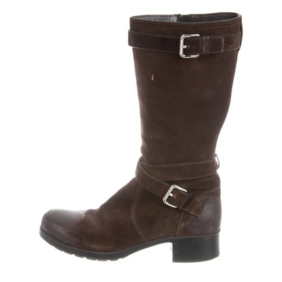 Prada Distressed Suede Mid-Calf Boots - Picture 10 of 11